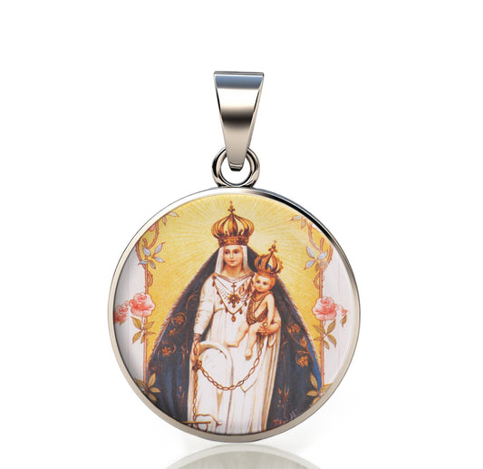 Our Lady Sea And Liberty 925 Sterling Silver Round Pendant Christian Religious Medal Small 20mm