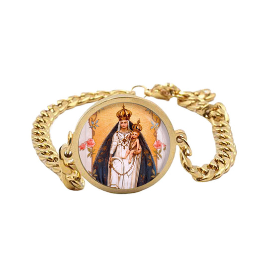 Our Lady Sea And Liberty Curb Bracelet Gold or Silver tone Religious Jewelry Simple Chain