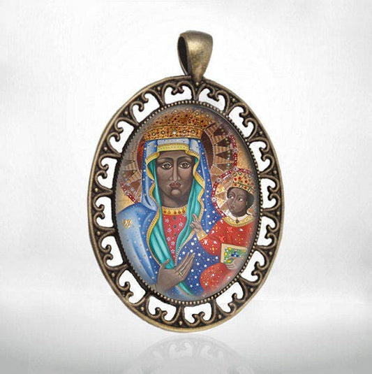 Black Madonna Virgin Mary And Child Jesus -  Catholic Medal Pendant Jewelry