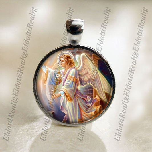 Daniel the Archangel Christian Silvertone Medal Pendant Cabochon Religious Jewelry