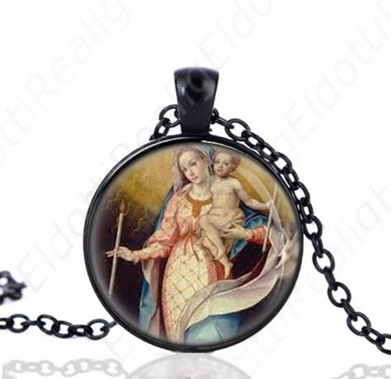 Our Lady of Candelaria Black Necklace Catholic Medal Virgin Mary Candles Pendant Jewelry
