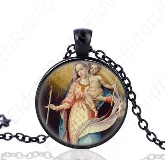 Our Lady of Candelaria Black Necklace Catholic Medal Virgin Mary Candles Pendant Jewelry
