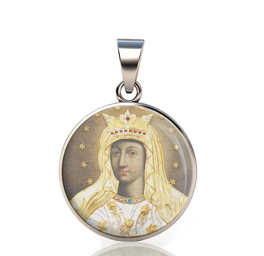 Our Lady Comforter Of The Afflicted 925 Sterling Silver Round Pendant Christian Religious Medal Small 20mm