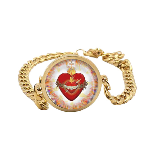 Our Lady Immaculate Curb Bracelet Gold or Silver tone Religious Jewelry