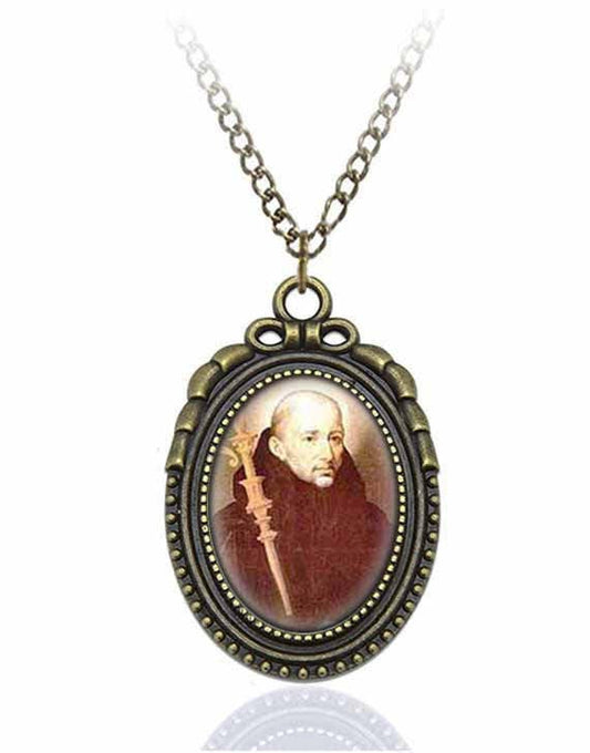 St Adelelmus of Burgos Catholic Necklace Bronze Medal w Chain Oval Pendant Saint