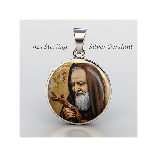 Saint Padre Pio Catholic sterling silver 925 Christian Medal Patron Pendant image 0