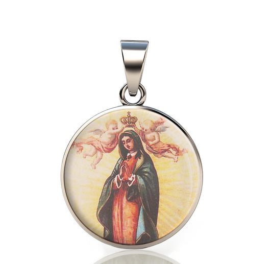 Our Lady Guadalupe 925 Sterling Silver I Round Pendant Christian Religious Medal Small 20mm