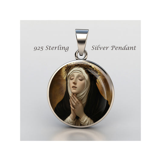 Saint Catherine Siena Catholic sterling silver 925 Christian Medal Patron image 0