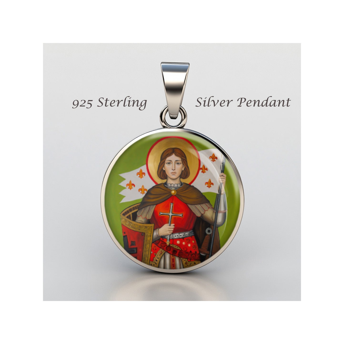 Saint Joan Of Arc Catholic sterling silver 925 Christian Medal Patron Pendant image 0