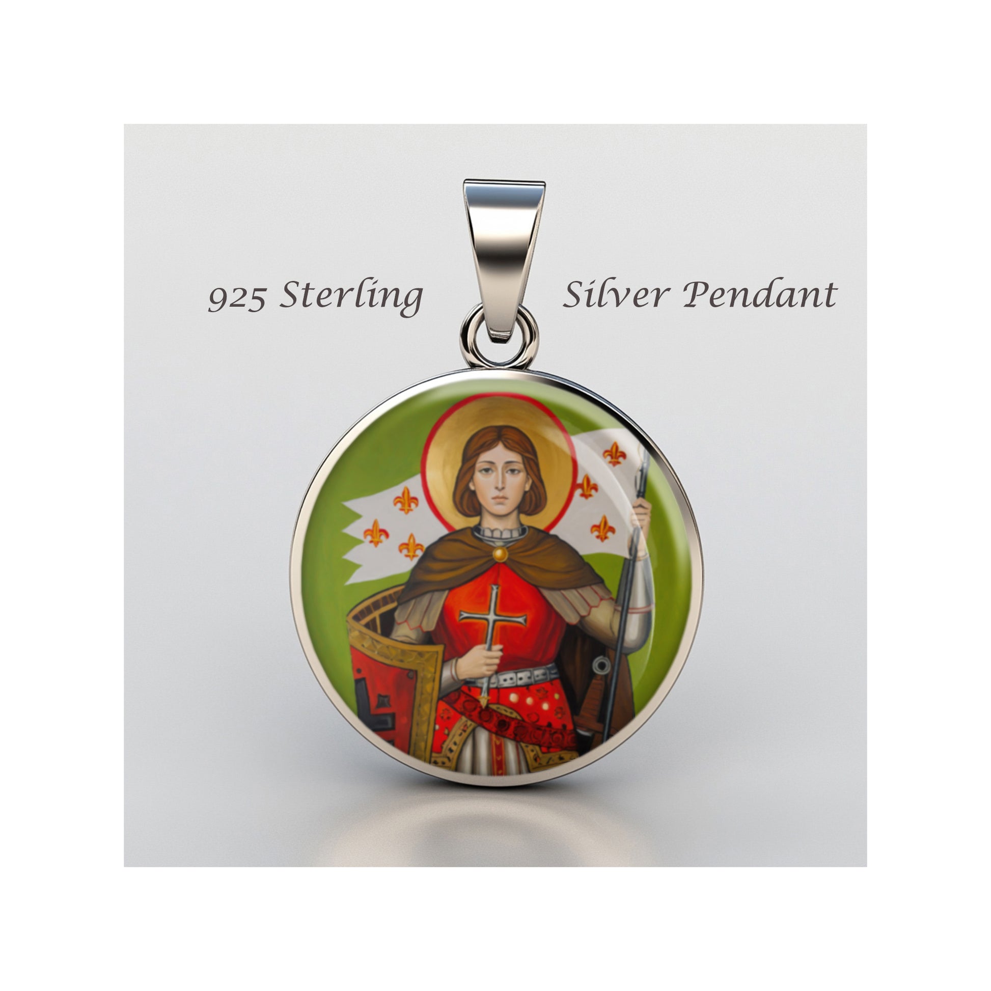 Saint Joan Of Arc Catholic sterling silver 925 Christian Medal Patron Pendant image 0