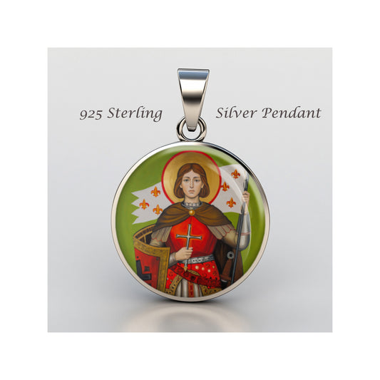 Saint Joan Of Arc Catholic sterling silver 925 Christian Medal Patron Pendant image 0