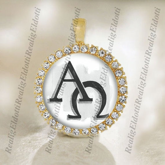 The Alpha and Omega symbols - Christian Gold Tone Medal Pendant Religious Jewelry