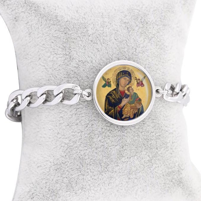 Our Lady Perpetual Help Curb Bracelet Gold or Silver tone Jewelry Simple Chain