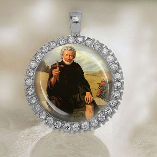 St Peregrine Laziosi Pellegrino Latiosi Catholic Medal. Silver Tone Pendant Jewelry