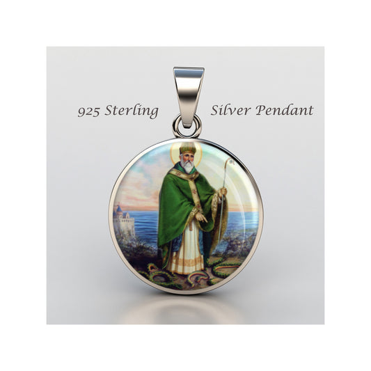 Saint Patrick Catholic sterling silver 925 Christian Medal Patron Pendant image 0
