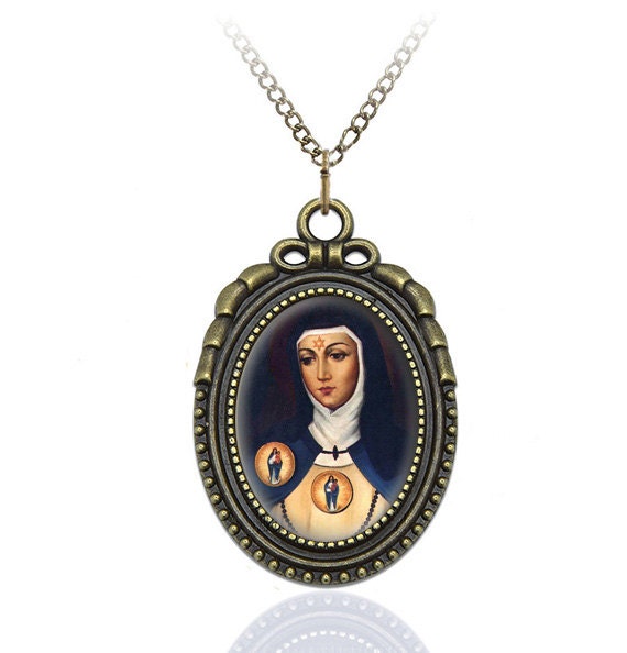 St Beatrice Da Silva Meneses Catholic Necklace Pendant Jewelry Medal Oval Style Charm Bronze