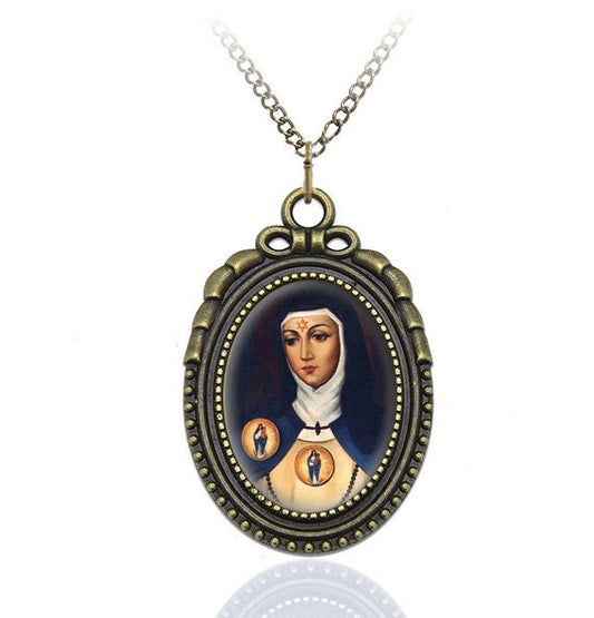 St Beatrice Da Silva Meneses Catholic Necklace Pendant Jewelry Medal Oval Style Charm Bronze