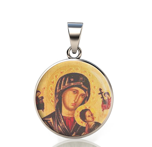 Our Lady Perpetual Help 925 Sterling Silver Round  IV Pendant Christian Religious Medal Small 20mm