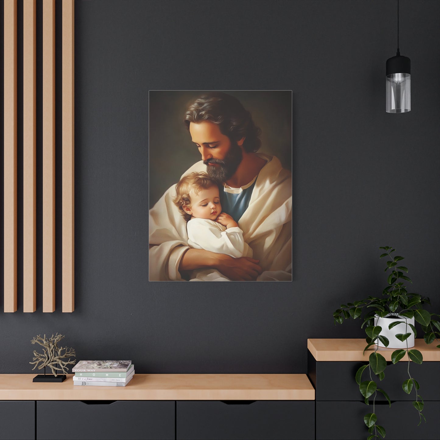 St. Joseph and Jesus Catholic Canvas Wall Art, Christian Decor