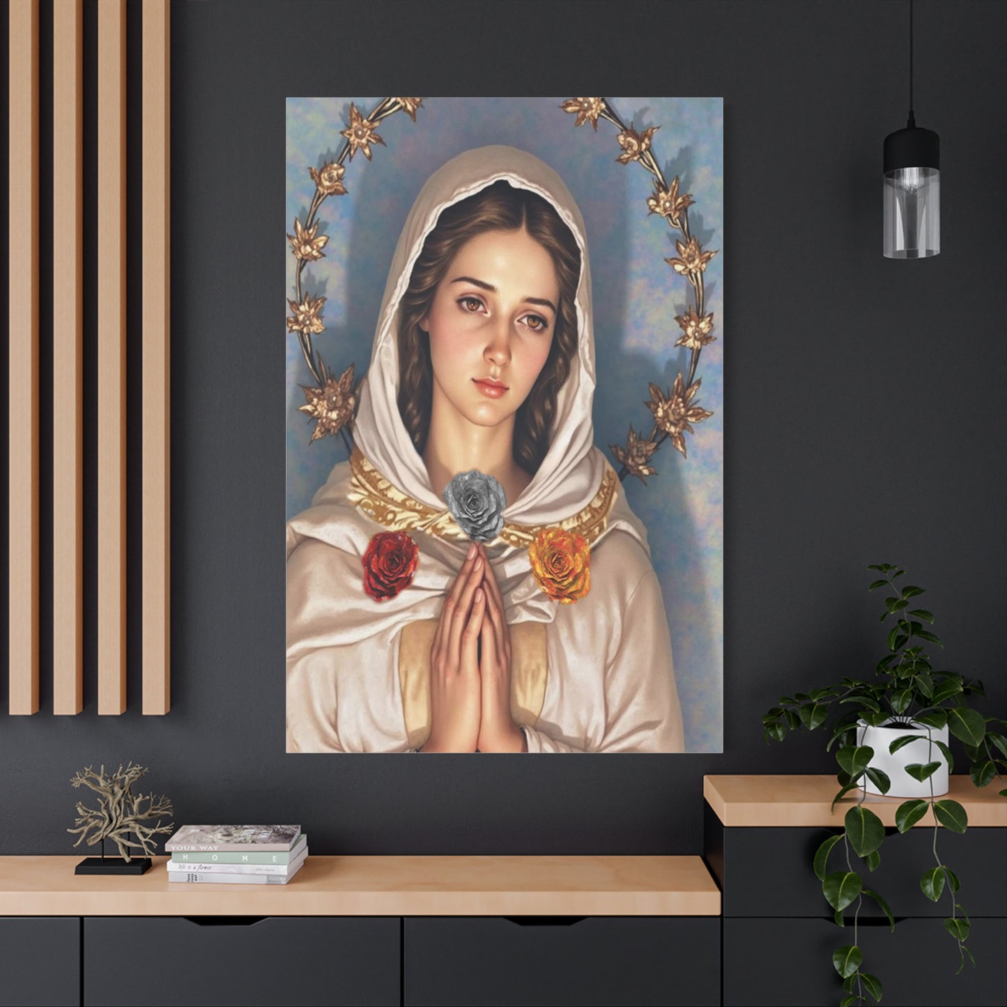 Our Lady Mary Rosa Mystica Catholic Canvas Wall Art, Christian Decor