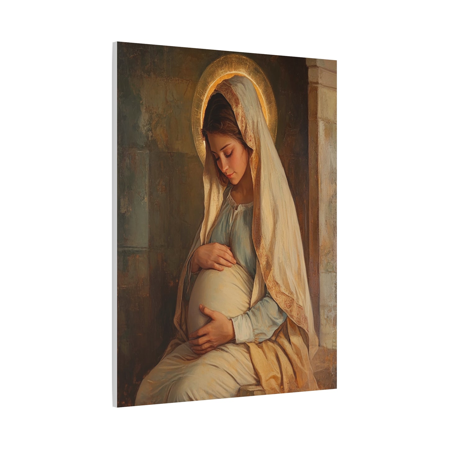 Mother Mary During Her Pregnancy Catholic Canvas Wall Art, Christian Decor