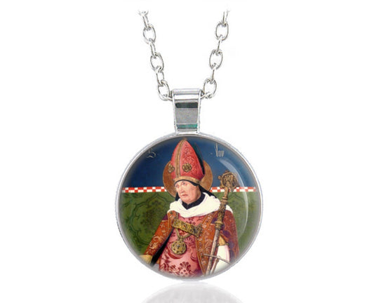 St Eligius Patron of goldsmiths, coin collectors, veterinarians, horses. Catholic Necklace Round Pendant