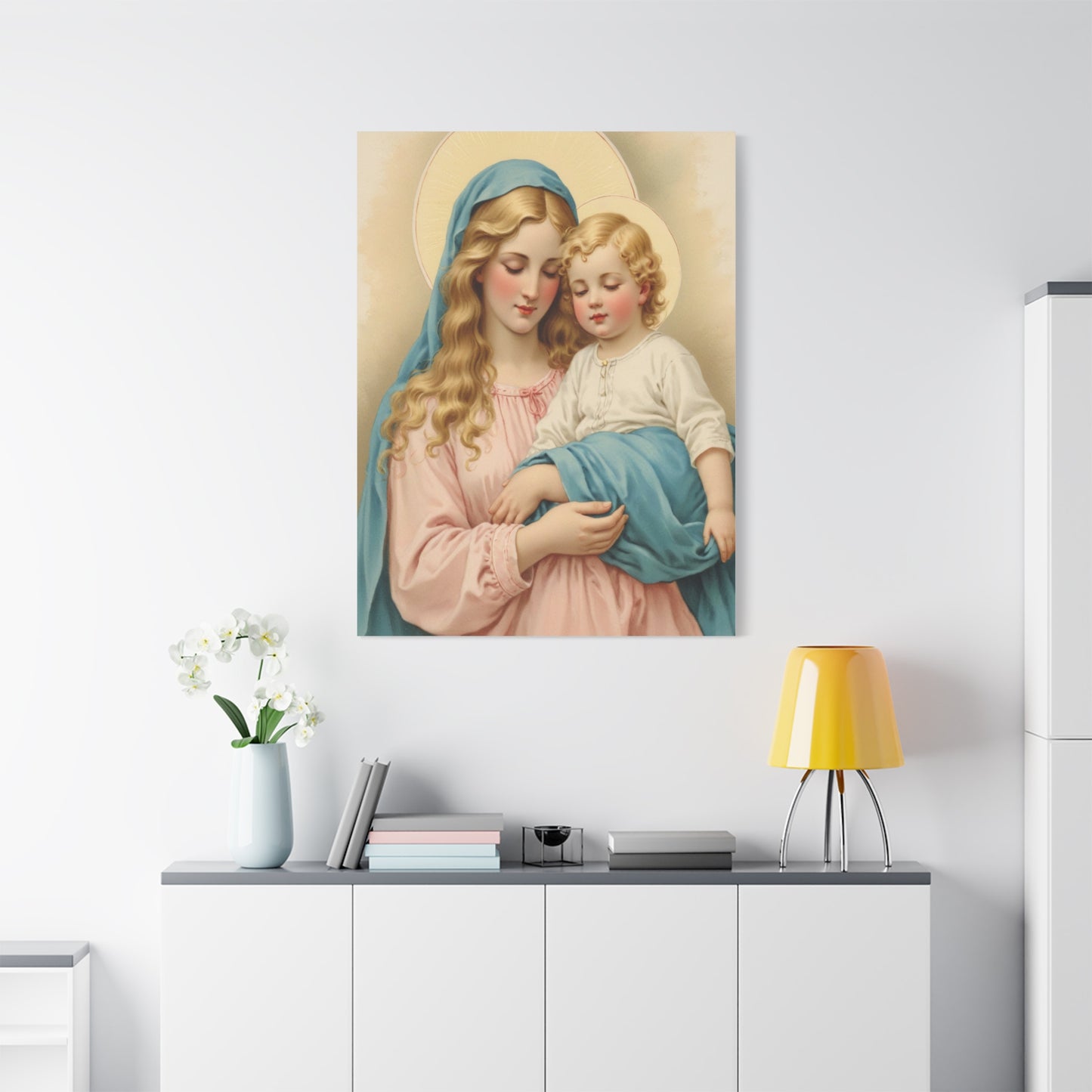 Mother Mary and Baby Jesus Catholic Canvas Wall Art, Christian Decor