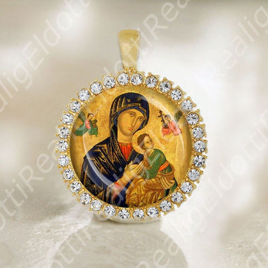 Our Lady of Perpetual Help Virgin Mary Medal Christian Catholic Gold ToneJewelry