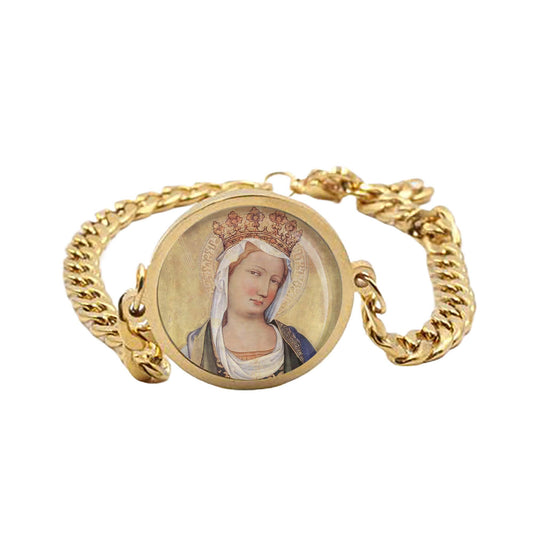 Our Lady Virgin Mary By Master Of The Bambino Vispo Curb Bracelet Gold or Silver tone Religious Jewelry Simple Chain