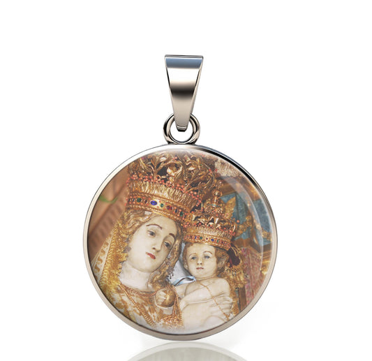 Our Lady Audience Dell Udienza 925 Sterling Silver Round Pendant Christian Religious Medal Small 20mm