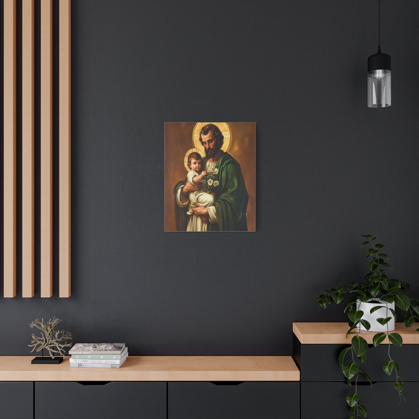 St. Joseph and Baby Jesus Catholic Canvas Wall Art, Christian Decor