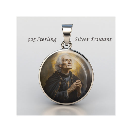 Saint John Vianney Catholic sterling silver 925 Christian Medal Patron Pendant image 0