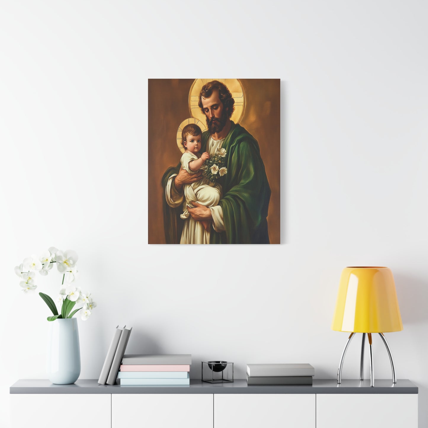 St. Joseph and Baby Jesus Catholic Canvas Wall Art, Christian Decor