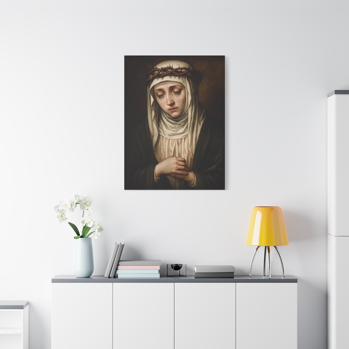 St. Catherine of Siena with Crown of Thorns Catholic Canvas Wall Art, Christian Decor