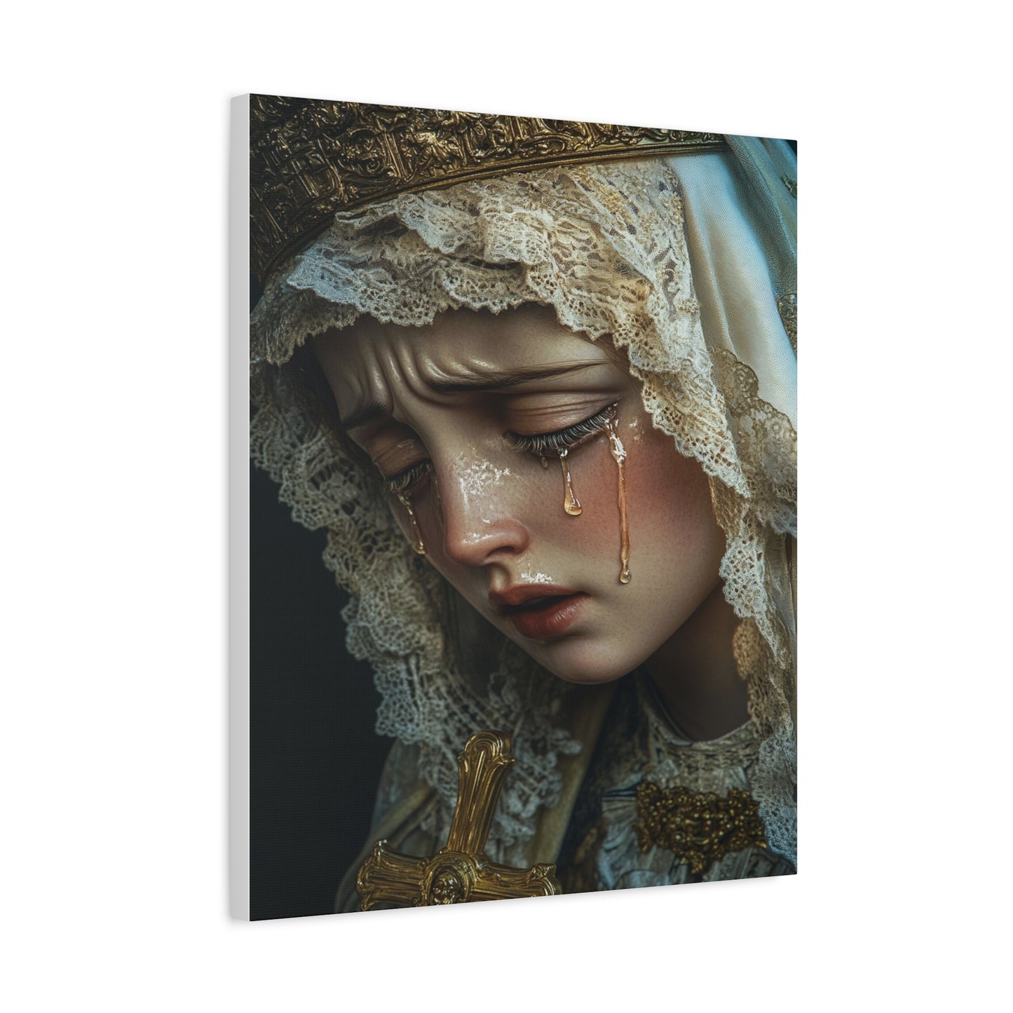 Sorrowful Mary - Holy Mary with Tears Catholic Canvas Wall Art, Christian Decor