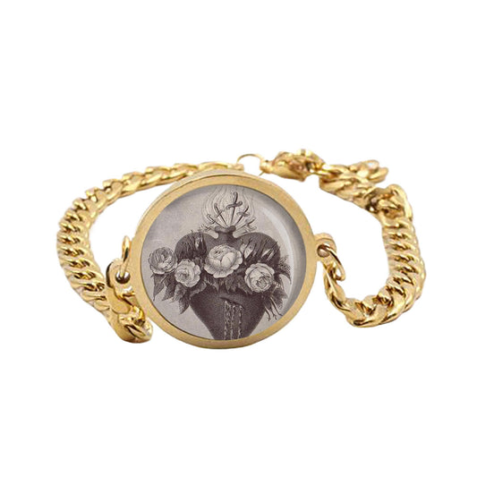 Our Lady Immaculate Seven Sorrows Curb Bracelet Gold or Silver tone Religious Jewelry Simple Chain