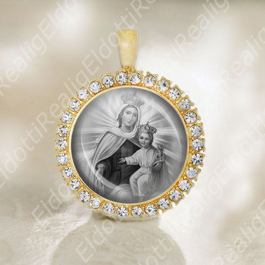 Our Lady of Mount Carmel Catholic Medal Black and White Virgin Mary Pendant for Necklace.