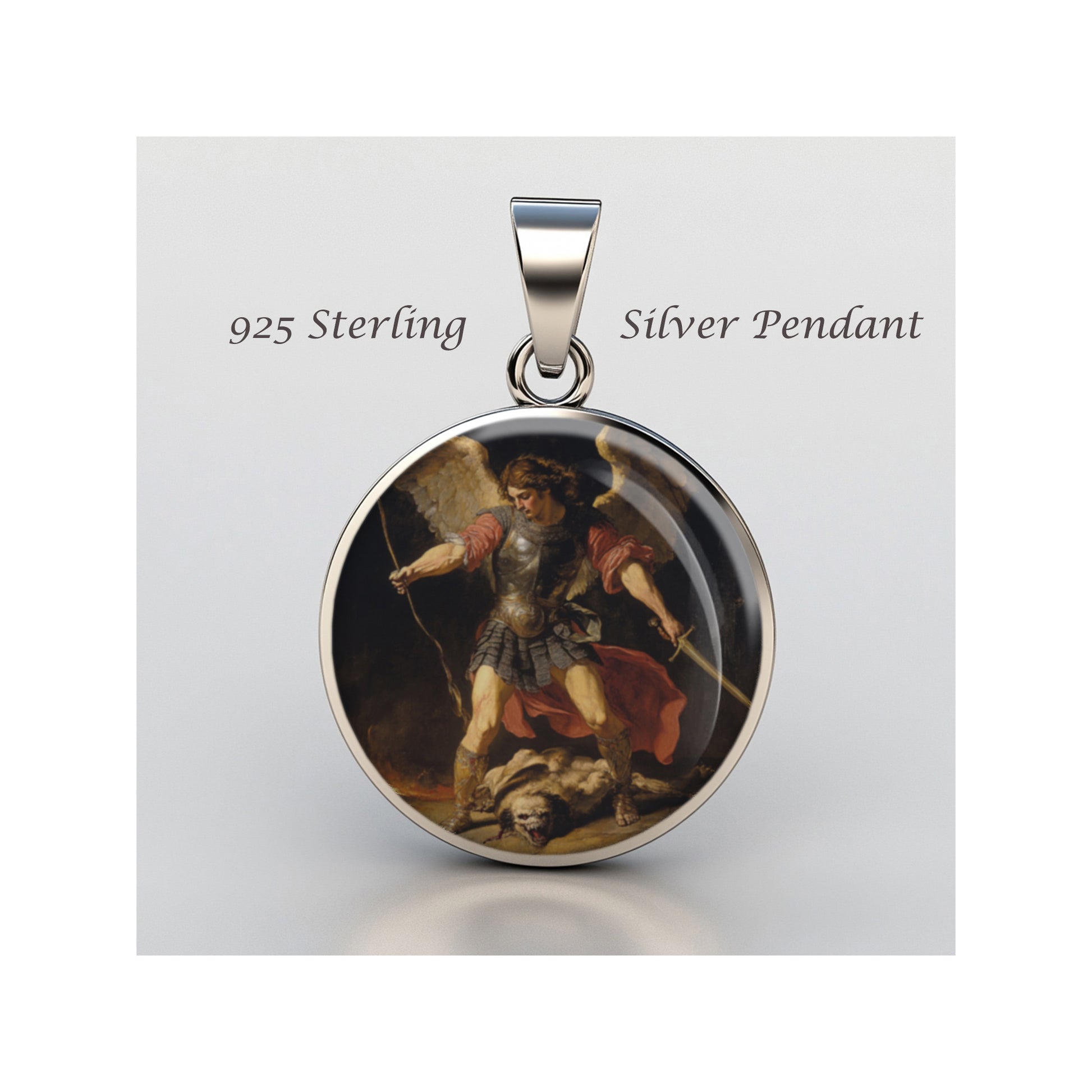 Saint Michael Slaying A Demon Catholic sterling silver 925 Christian Medal image 0