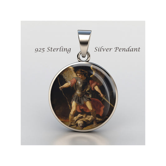 Saint Michael Slaying A Demon Catholic sterling silver 925 Christian Medal image 0