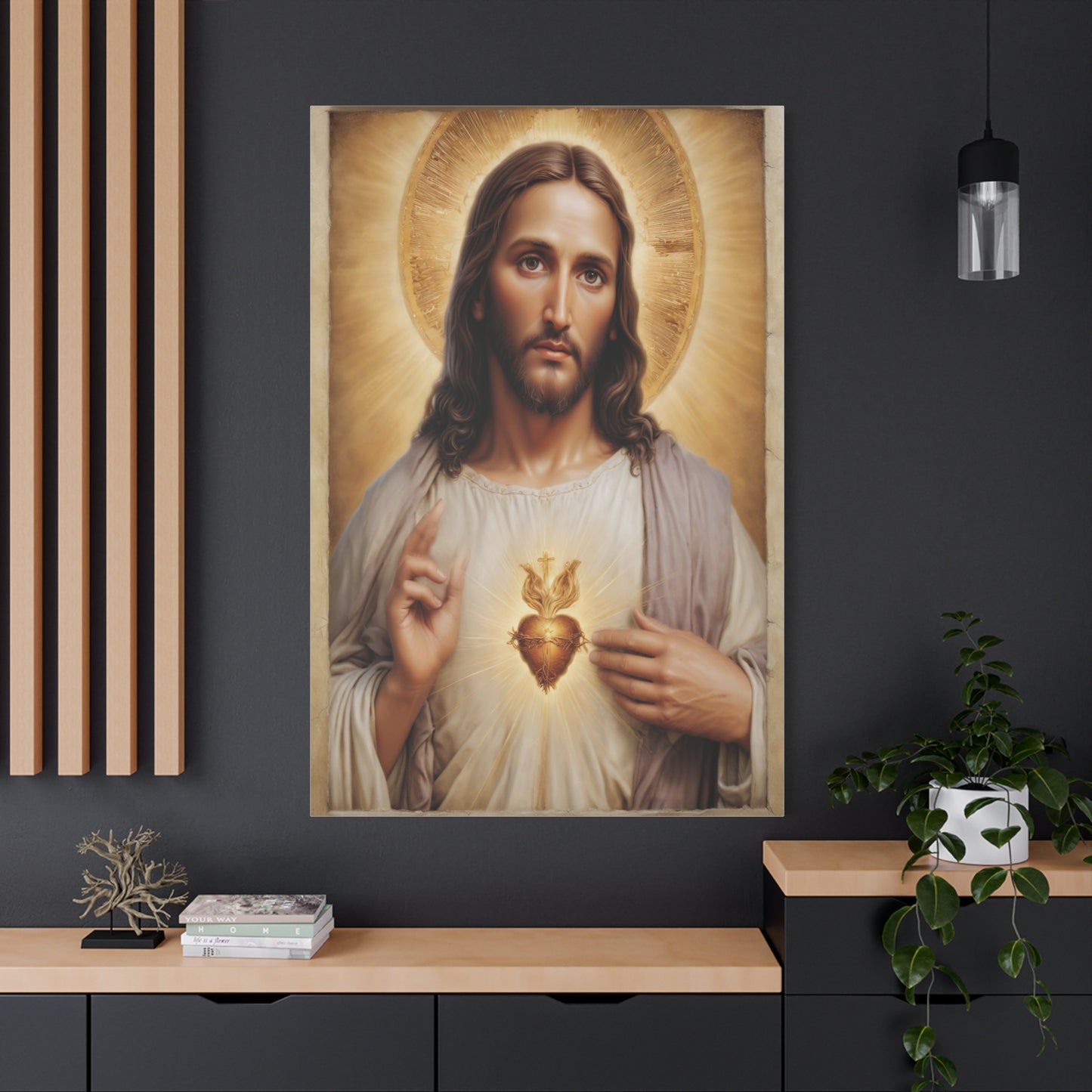 Jesus Christ Sacred Heart Catholic Canvas Wall Art, Christian Decor