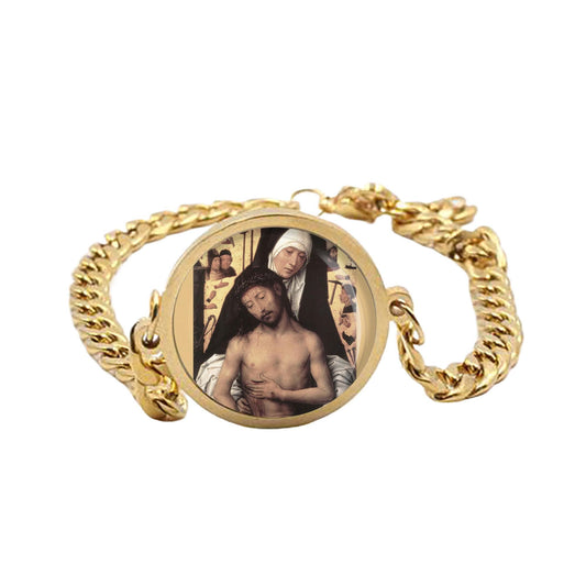 Our Lady Sorrows Mother Curb Bracelet Gold or Silver tone Religious Jewelry Simple Chain