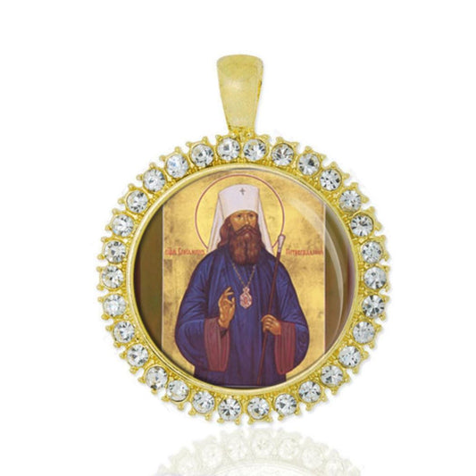 St Metropolitan Benjamin Gold Tone Pendant - Saint Benjamin Medal Necklace