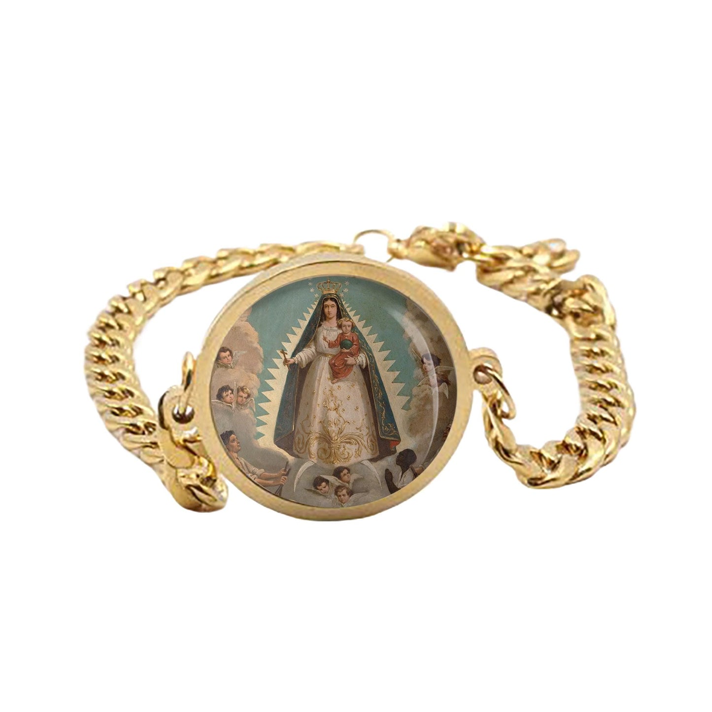 Our Lady Charity Virgin Mary Bracelet Gold or Silver tone Religious Jewelry Simple Chain