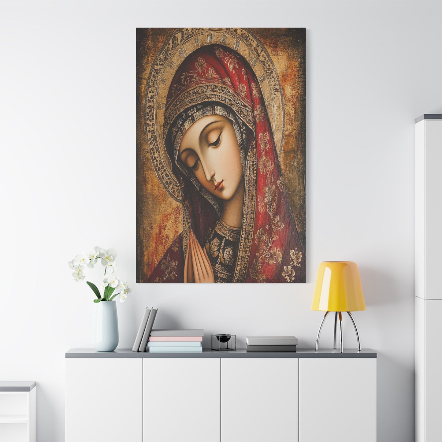 Holy Mary Icon in Byzantine Style - Canvas Wall Art, Christian Decor