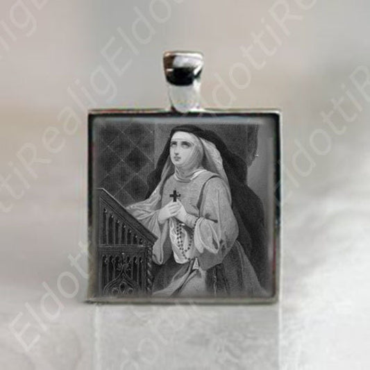 St. Edith of Wilton - Catholic Quare Medal Silvertone Pendant Christian Religious Jewelry