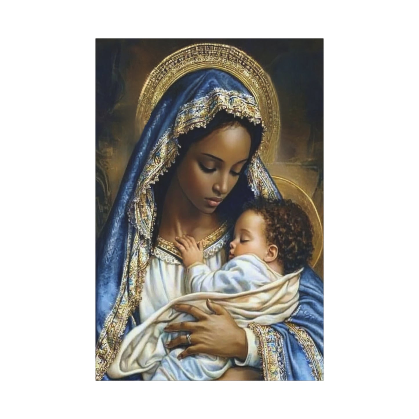 Black Mary African Mother with Baby Jesus Catholic Canvas Wall Art, Christian Decor