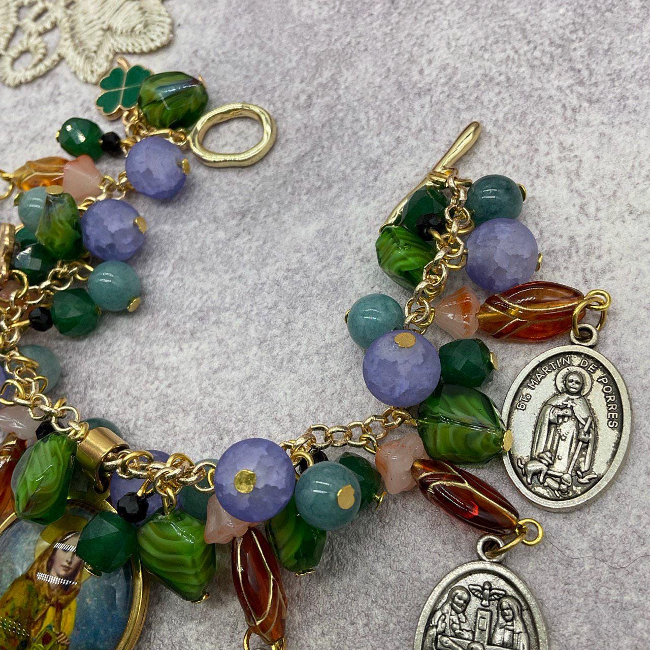 St Dymphna Catholic Bracelet | Aquamarine, Czech Glass beads | Religious Handmade Beaded Bracelet - Custom Size Available!