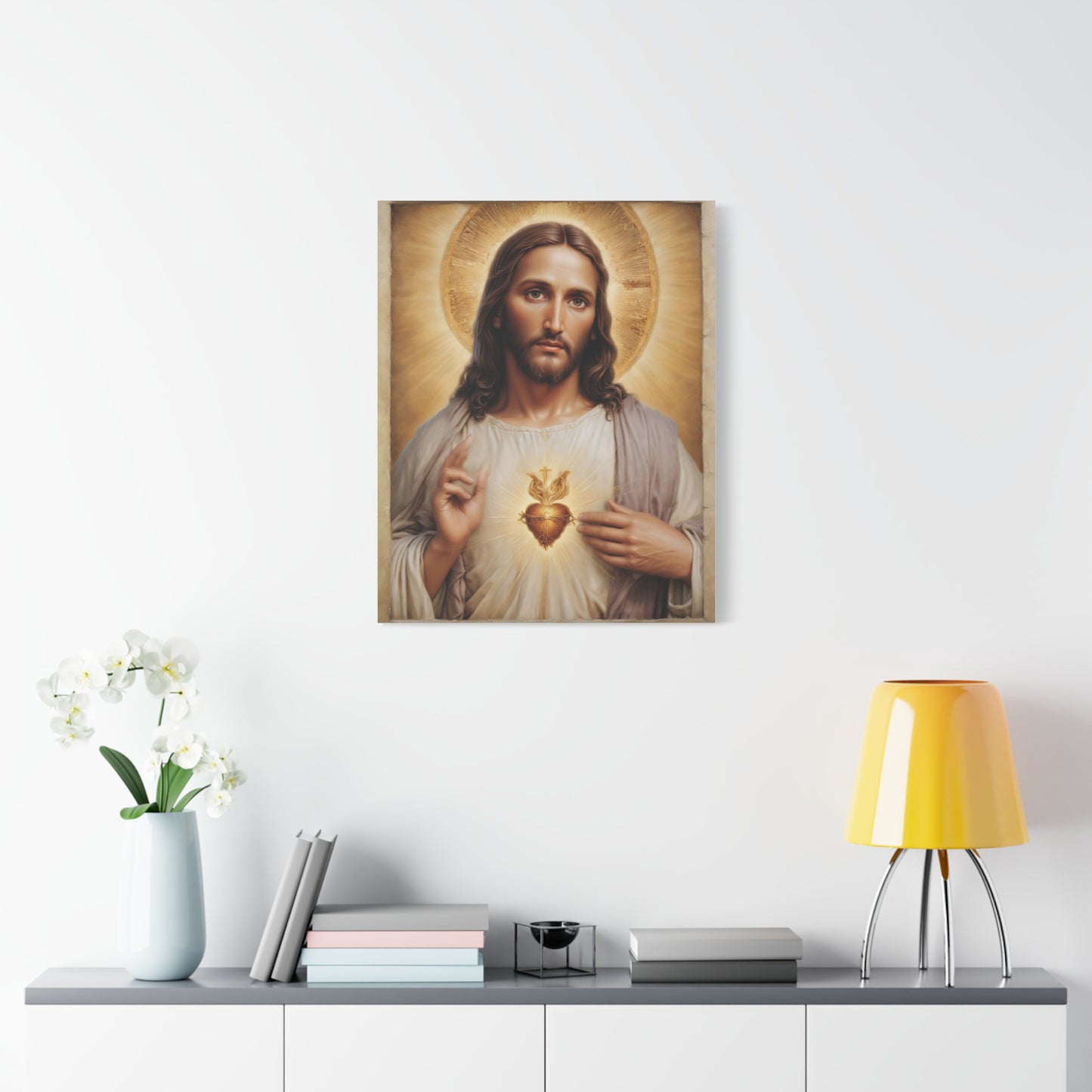 Jesus Christ Sacred Heart Catholic Canvas Wall Art, Christian Decor