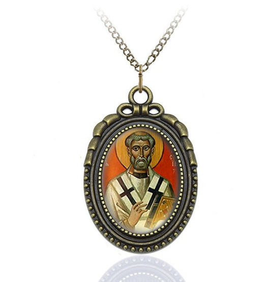 St. Clement I of Rome Orthodox Necklace Pendant Jewelry Medal Oval Style Charm Bronze w Chain