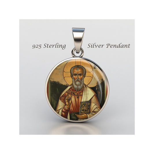 Saint Kevin Catholic sterling silver 925 Christian Medal Patron Pendant image 0